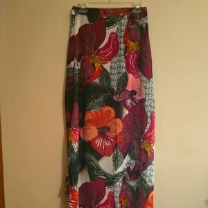 Women's Size M Long Maxi Tropical Print Zip Partially‎ Lined Lightweight Skirt